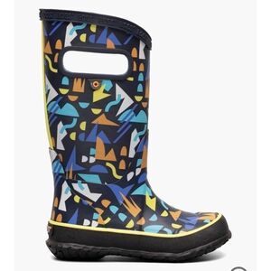 Bogs Kids Waterproof Patterned Rain Boots in Sparse Geo, Size 11